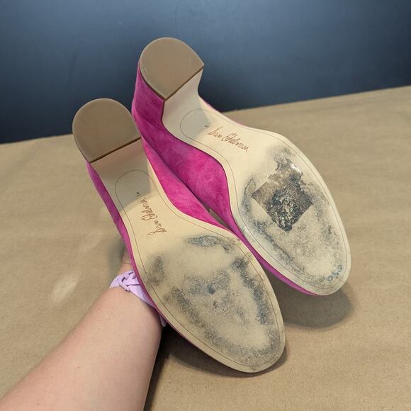Sam Edelman Junie Hot Pink Block Heels Pumps Womens 8 Slip On Suede Leather - Picture 4 of 6